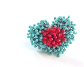 Heart Crystal Bouquet Ring-Turquoise (Luxury Handmade Ring)