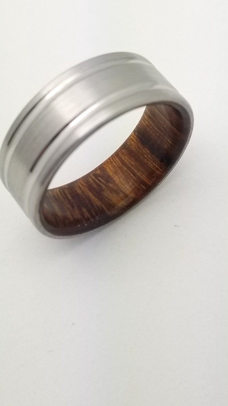 titanium wedding ring Titanium wedding band lined with Arizona Ironwood wooden wedding band
