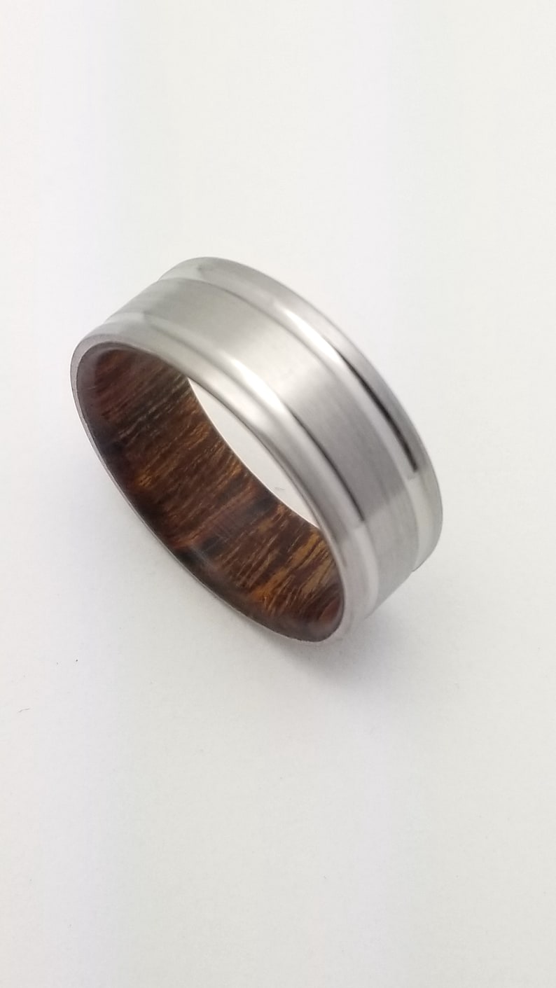 titanium wedding ring Titanium wedding band lined with Arizona Ironwood wooden wedding band