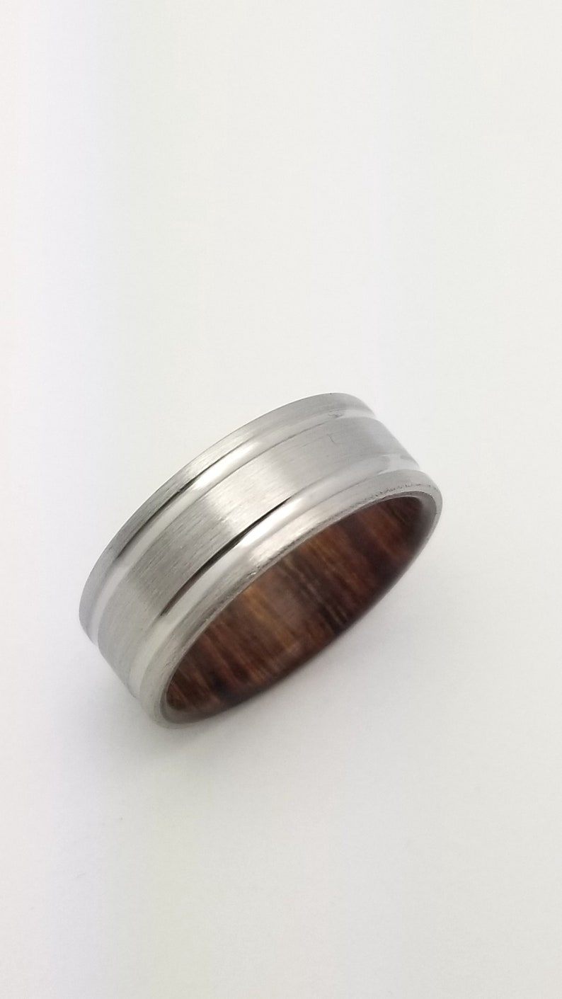 titanium wedding ring Titanium wedding band lined with Arizona Ironwood wooden wedding band