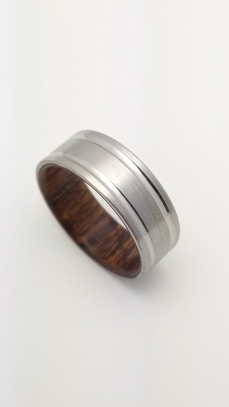 titanium wedding ring Titanium wedding band lined with Arizona Ironwood wooden wedding band