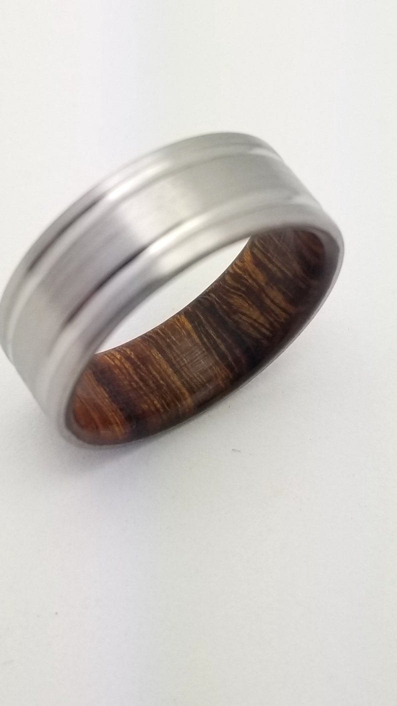 titanium wedding ring Titanium wedding band lined with Arizona Ironwood wooden wedding band