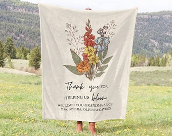 Grandma Blanket, Mothers Day Blanket, Grandma's Garden Blanket, Birth Flower Gift From Grandkids