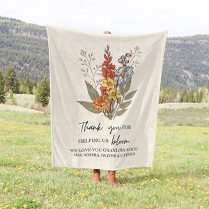 Grandma Blanket, Mothers Day Blanket, Grandma&#39;s Garden Blanket, Birth Flower Gift From Grandkids