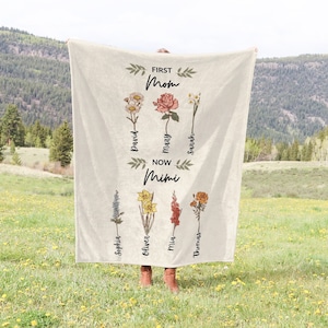 Grandma&#39;s Garden Blanket, Mothers Day Blanket, Grandma Blanket, Birth Flower Gift From Grandkids