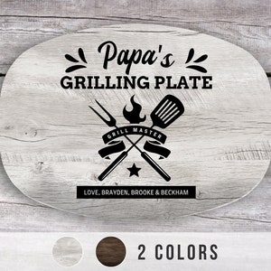 Papa Personalized Grilling Plate, Grandpa Gift from Grandkids, Custom Name Platter, Grill Gifts, Daddy's Grilling Plate, Grill Accessories image 1