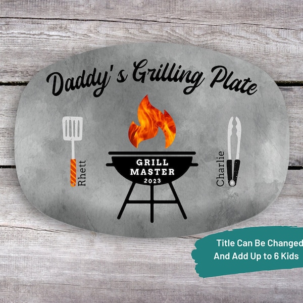 BBQ Gifts, Personalized Grilling Plate, Grill Master, Dad Gift from Kids, Custom Platter, Gift for Grandpa