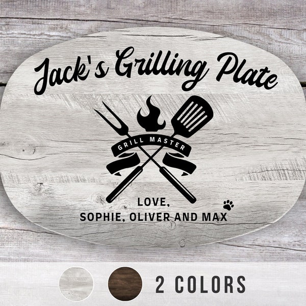 Grill Master BBQ Gifts, Personalized Grilling Plate, Dad Gift from Kids, Custom Name Platter, Barbecue Serving Tray, Grill Accessories