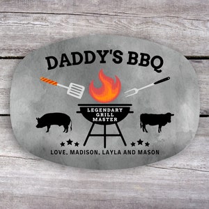 BBQ Gifts, Personalized Grilling Plate, Grill Master, Dad Gift from Kids, Custom Platter, BBQ Serving Tray, Gift for Grandpa