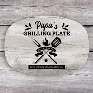 Papa Personalized Grilling Plate, Grandpa Gift from Grandkids, Custom Name Platter, Grill Gifts, Daddy's Grilling Plate, Grill Accessories light