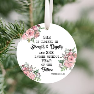 Christian Ornaments, Religious Christmas Ornament, Stocking Stuffers for Teens, Teenage Girl Gifts, Bible Verse Proverbs 31:25