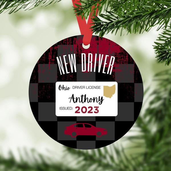 New Driver Ornament, Personalized Christmas Ornament, First Car, Teenager Driver, Stocking Stuffers for Teens - Custom Colors