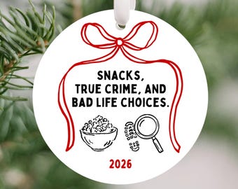 Funny True Crime Ornament Snack Lover Christmas Ornament Adult Humor Gift Crime Show Fan Holiday Decor Funny Friend Gift Stocking Stuffer