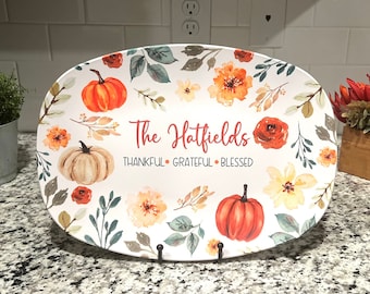 Personalized Thanksgiving Dinner Platter, Custom Family Serving Platter, Thanksgiving Plate, Pumpkin Serving Tray, Fall Home Decor