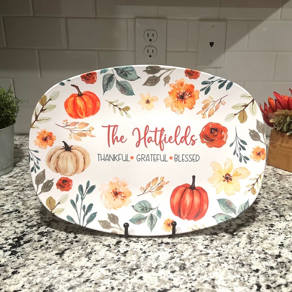 Personalized Thanksgiving Dinner Platter, Custom Family Serving Platter, Thanksgiving Plate, Pumpkin Serving Tray, Fall Home Decor