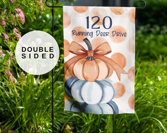 Fall Address Garden Flag, Personalized Pumpkin Yard Flag, Autumn Outdoor Decor, Custom House Number Flag, Double Sided Fall Flag