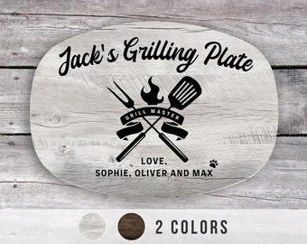 Grill Master BBQ Gifts, Personalized Grilling Plate, Dad Gift from Kids, Custom Name Platter, Barbecue Serving Tray, Grill Accessories