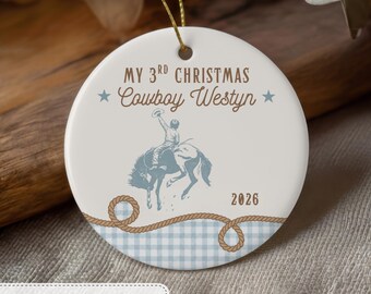 Personalized Cowboy Christmas Ornament Third Christmas Keepsake Western Boy Gift Custom Name Rodeo Horse Christmas Tree Ornament