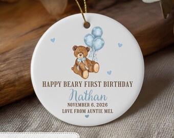 Personalized First Birthday Ornament Baby Boy Teddy Bear Keepsake First Birthday Gift For Son Nephew Grandson Custom Name Christmas Ornament