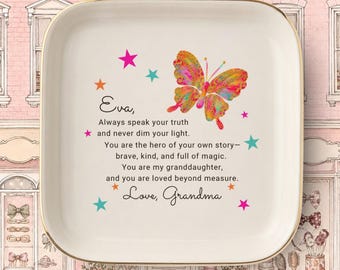 Granddaughter Trinket Dish Personalized Jewelry Dish Gift For Granddaughter From Grandma Butterfly Keepsake Birthday Christmas Gift