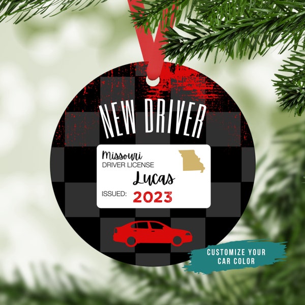 New Driver Ornament, Personalized Christmas Ornament, First Car, Teenager Driver, Stocking Stuffers for Teens - Custom Colors