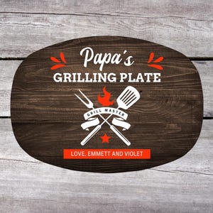 Papa Personalized Grilling Plate, Grandpa Gift from Grandkids, Custom Name Platter, Grill Gifts, Daddy's Grilling Plate, Grill Accessories dark
