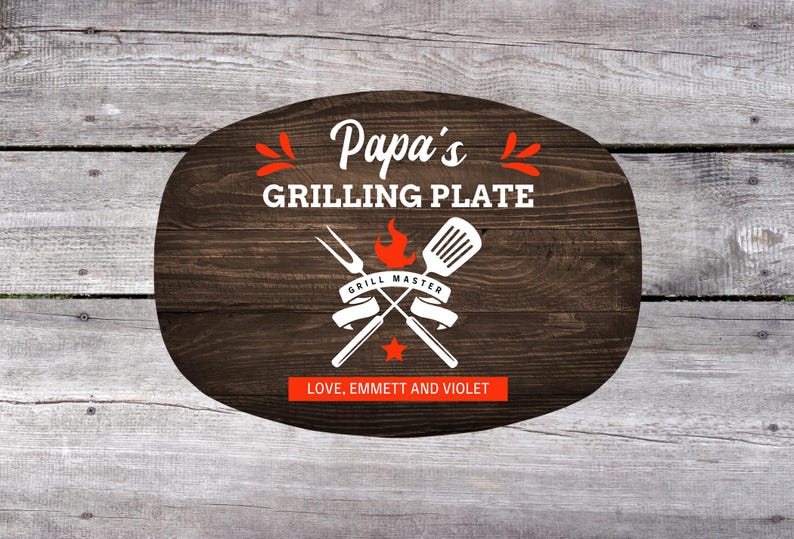 Papa Personalized Grilling Plate, Grandpa Gift from Grandkids, Custom Name Platter, Grill Gifts, Daddy's Grilling Plate, Grill Accessories dark