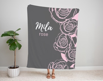 Teenage Girl Gifts, Rose Personalized Blanket, Minky Throw Blanket, Niece Gift from Aunt, Custom Name Blanket
