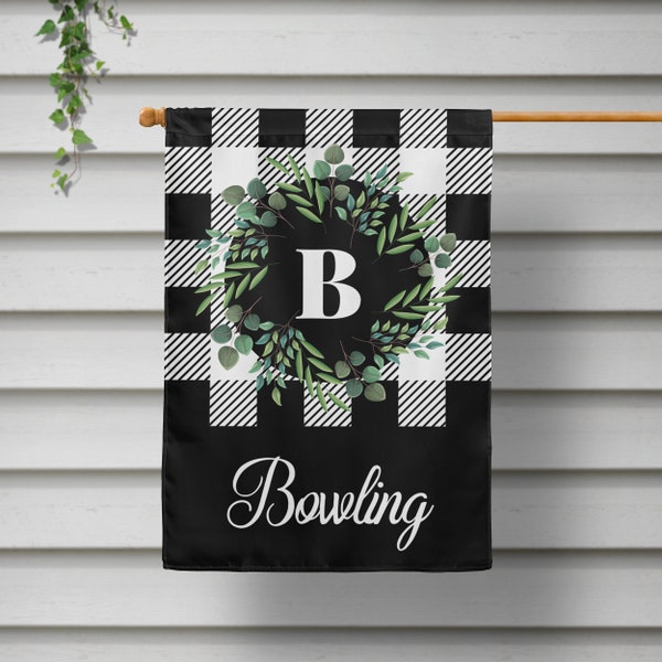 Custom Garden Flag, Personalized House Flag, Buffalo Plaid Outdoor Decor, House Warming Gift - Custom Colors