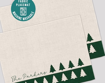 Personalized Christmas Placemats, Custom Holiday Table Decor, Family Name Placemats, Winter Trees, Xmas Kitchen Gift