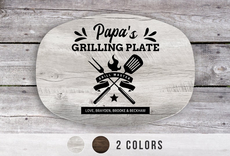 Papa Personalized Grilling Plate, Grandpa Gift from Grandkids, Custom Name Platter, Grill Gifts, Daddy's Grilling Plate, Grill Accessories image 1