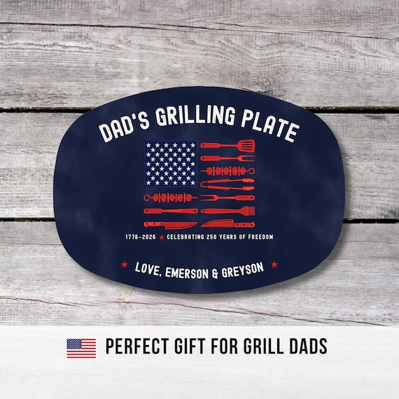 Personalized Dad Grilling Platter, Patriotic BBQ Plate, Custom Grill Master Gift, American Flag BBQ Tray, Fathers Day Gift from Kids