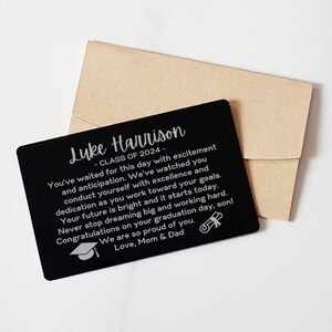 Tarjeta de billetera grabada personalizada, regalo de graduación personalizado, regalo para graduados masculinos, tarjeta de billetera de metal