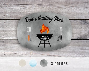 BBQ Gifts, Personalized Grilling Plate, Grill Master, Dad Gift from Kids, Custom Platter, Gift for Grandpa