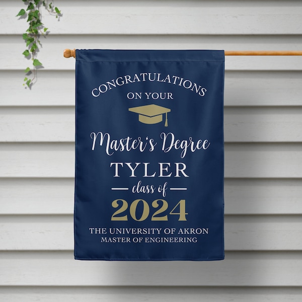 Masters Degree, Graduation Yard Sign, College Graduate Garden Flag, Personalized Banner Sign,  Grad Party Decor - Custom Colors