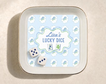 Mahjong Dice Dish Personalized Mahjong Tray Blue Hydrangea Game Night Gift Southern Hostess Gift Mahjong Table Decor Friendship Gift