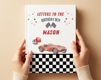 Race Car Birthday Guest Book Personalized Birthday Boy Keepsake Racing Party Sign In Book Kids Birthday Wishes Memory Book Checkered Flag