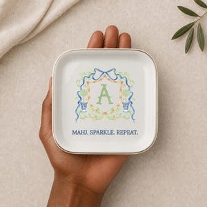 Personalized Mahjong Jewelry Dish, Monogram Mah Jongg Gift, Preppy Mahjong Trinket Dish, Mahjong Lover Hostess Gift image 3