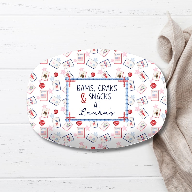 Mahjong Personalized Platter, Game Night, Mahjong Gifts, Mahj Girls Party Decor, Mahjong Dessert Plate Patriotic Mahjong
