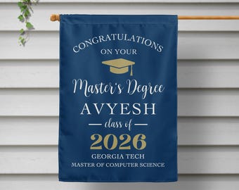 Masters Degree, Graduation Yard Sign, College Graduate Garden Flag, Personalized Banner Sign,  Grad Party Decor - Custom Colors