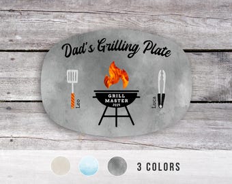BBQ Gifts, Personalized Grilling Plate, Grill Master, Dad Gift from Kids, Custom Platter, Gift for Grandpa