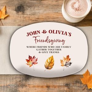 Friendsgiving Decor, Personalized Serving Platter, Thanksgiving Plate, Leaves Serving Tray, Fall Home Decor