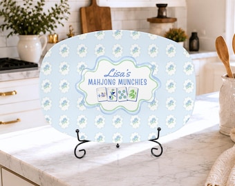 Mahjong Platter Blue Hydrangea Serving Platter Personalized Mahjong Gift Game Night Hostess Gift Floral Mahjong Kitchen Decor Party Tray