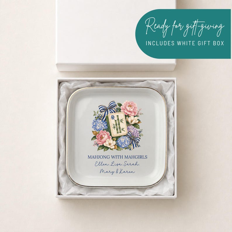 Personalized Mahjong Jewelry Dish, Mah Jongg Gift for Women, Mahgirls Trinket Dish, Mahjong Group Gift, Hostess Gift image 5