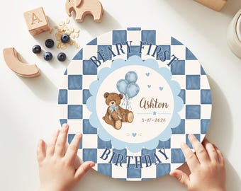 Beary First Birthday Plate, First Birthday Boy, Personailzed Teddy Bear Plate, 1st Birthday Baby Boy