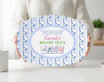 Mahjong Personalized Platter, Game Night, Mahjong Tiles, Mahj girls Party Decor, Mahjong Dessert Plate