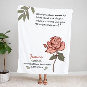 Personalized Graduation Blanket, College Graduation Gift for Her, Birth Flower Blanket, Daughter Graduation Gift