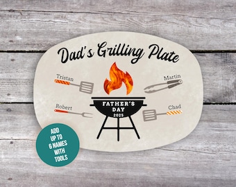 BBQ Gifts, Personalized Grilling Plate, Grill Gifts, Dad Gift from Kids, Custom Platter, Gift for Grandpa