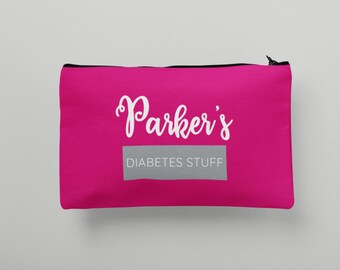 Personalized Diabetes Stuff Bag, Diabetic Travel Pouch, Gift for Diabetic, Juvenile Diabetes - Custom Colors