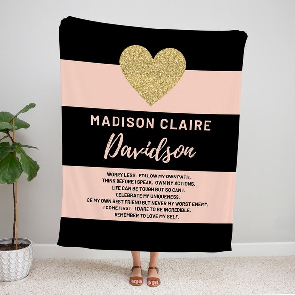 Teenage Girl Gifts, Personalized Throw Blanket, Sweet Sixteen, 16th Birthday Gift, Daughter Present - Custom Colors